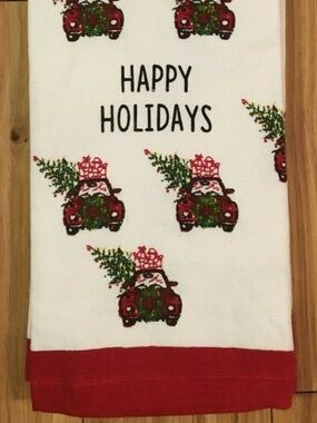 Merry Everything Kitchen Dish Towels Set 2 Red Farmhouse Car Christmas Tree NEW